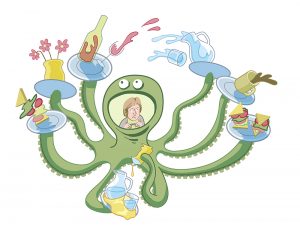 An octopus spinning plates